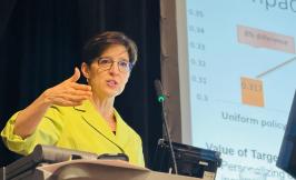 Woman presenting at podium at AFE Conference